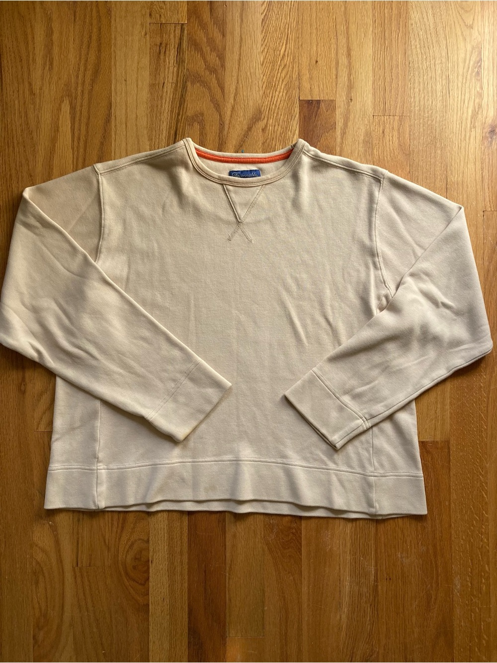 Faconnable women’s Camel Crewneck sweater with Orange Neckline Accent sz L